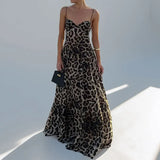Leopard Sleeveless Backless High Waist Maxi Dress