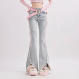 High Waist Bell Bottom Laced Jeans