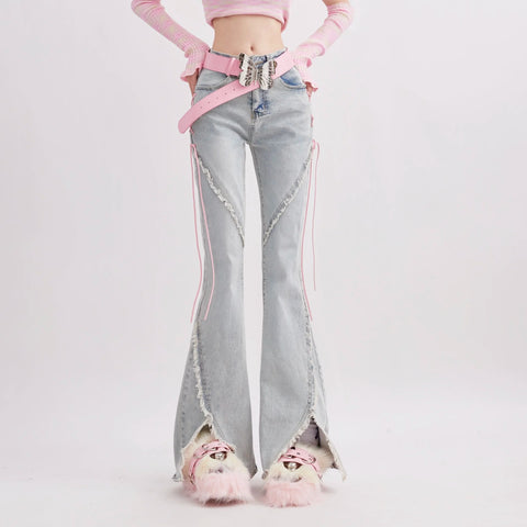 High Waist Bell Bottom Laced Jeans
