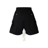 Multi-pocket Drawstring Black Cargo Shorts