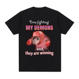 Funny I Am Fighting My Demons and The Are Winning Rat Meme Tee