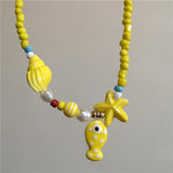Ceramic Fish Starfish Shell Combo Necklace