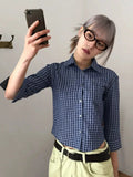 Cropped Women Korean Plaid Shirt