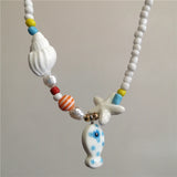 Ceramic Fish Starfish Shell Combo Necklace