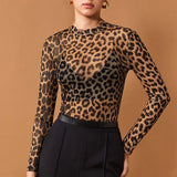 Leopard Mesh Long Sleeve Top