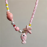Ceramic Fish Starfish Shell Combo Necklace