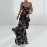 Leopard Sleeveless Backless High Waist Maxi Dress
