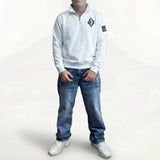 Jeffrey Epstein White Embroidered Quarterzip Pullover