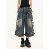 Vintage Washed Denim Cargo Shorts