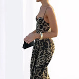 Leopard Sleeveless Backless High Waist Maxi Dress