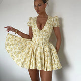Yellow Summer Short sleeved V-neck Dress