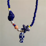 Ceramic Fish Starfish Shell Combo Necklace
