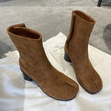 Thick-heeled Split-toe Tabi Suede Boots