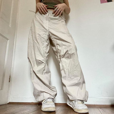 Drawstring Wide Leg Parachute Pants