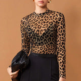 Leopard Mesh Long Sleeve Top