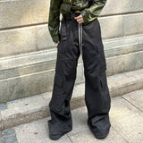 Wide Leg Drawstring Black Cargo Pants