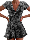 Floral Ruffles V-neck Mini Dress