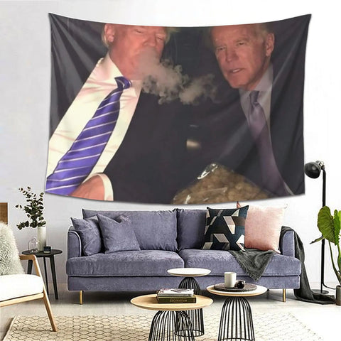 Trump Biden Smoking Tapestry