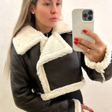 Cropped Sherpa Vegan Leather Jacket