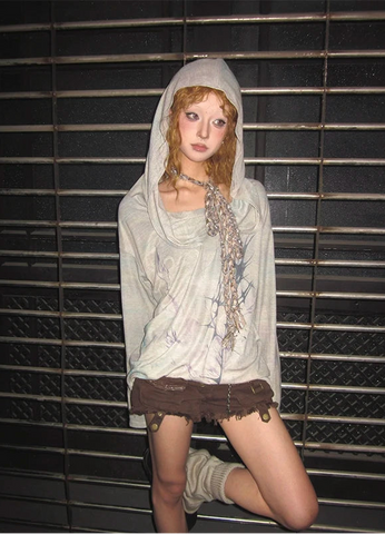 Hooded Irregular Swing Collar Pullover