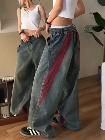 Washed Vintage Baggy Elastic Waist Jeans