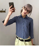 Cropped Women Korean Plaid Shirt