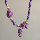 Ceramic Fish Starfish Shell Combo Necklace