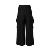 Wide Leg Drawstring Black Cargo Pants