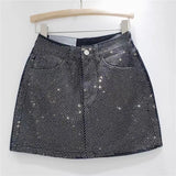 Diamond Studded Denim Skirt
