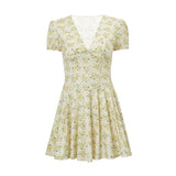 Yellow Summer Short sleeved V-neck Dress