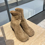 Thick-heeled Split-toe Tabi Suede Boots