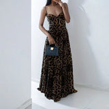 Leopard Sleeveless Backless High Waist Maxi Dress