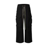 Wide Leg Drawstring Black Cargo Pants