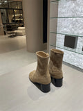 Thick-heeled Split-toe Tabi Suede Boots