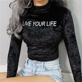 "Live Your Life" Velvet Turtleneck