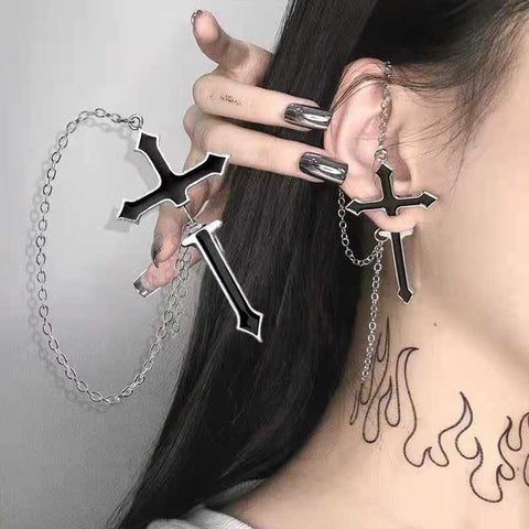 Cross Chain Earring