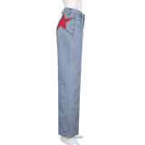 Retro Five Pointed Star Straight Leg Jeans