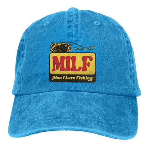 Milf Man I Love Fishing Hat Blue / One Size