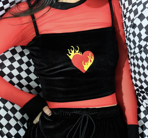 "Flaming Heart" Velvet Top