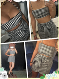 Gingham Crop Top & Mini Wrap Skirt Set (2 Piece)