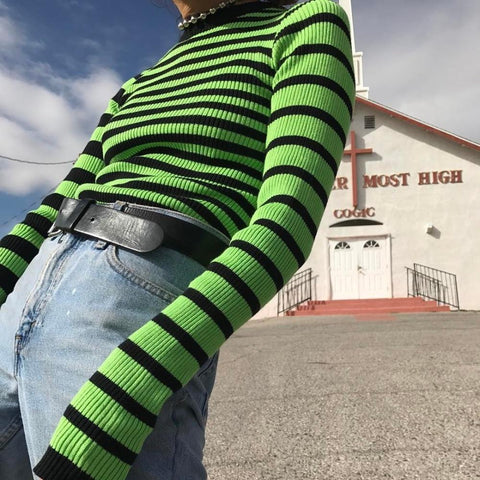 Neon Striped Knit Sweater