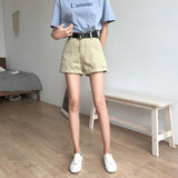 High Waisted Contracted Denim Shorts
