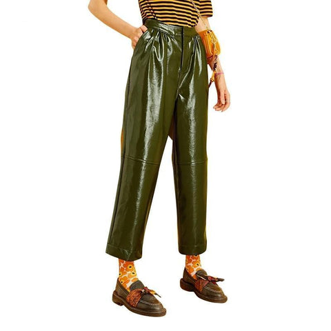 Army Green Leather Pants