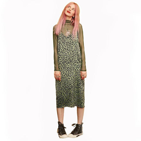 Green Leopard Slip Dress