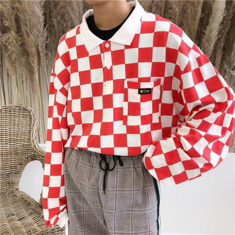 Checkerboard Long Sleeve Polo
