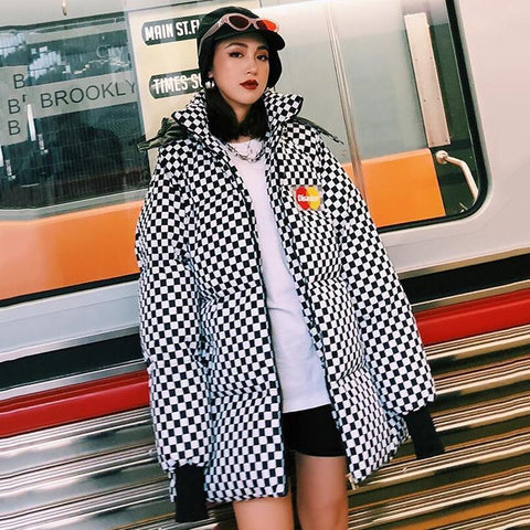 Disaster Checkerboard Puffer Coat