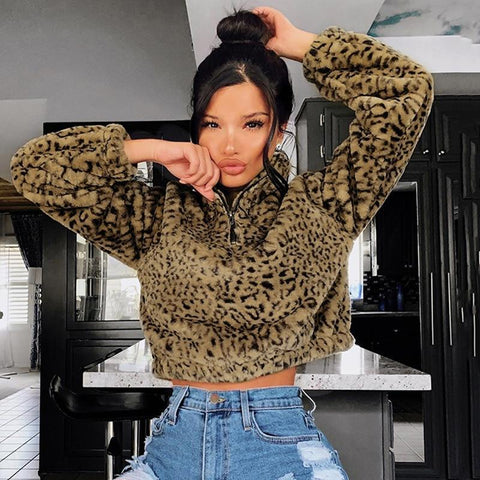 Leopard Zip Up Sweater