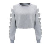 French Terry Cut Sleeve Crop Top Sweater