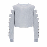 French Terry Cut Sleeve Crop Top Sweater