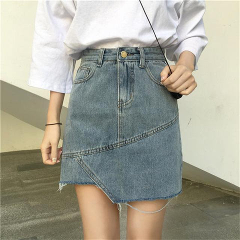 Asymmetrical Denim Mini Skirt